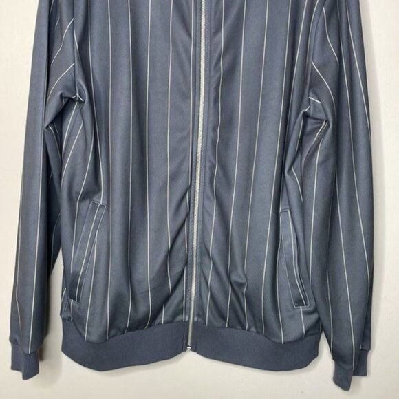 ASOS Size L Gray White Pinstripe Lightweight Zip Up 90s Style Shacket Sweatshirt - Picture 3 of 7
